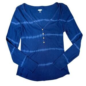 Old Navy Ribbed Long Sleeve Blue Henley Slim Fit Women's M